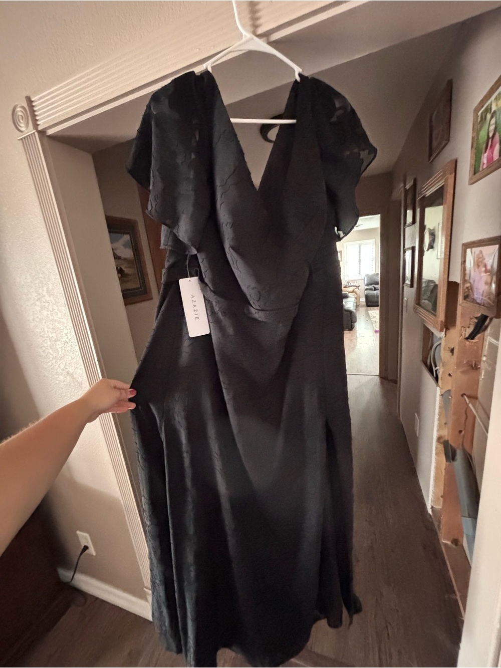 Azazie Black Maxi Dress with Flutter Sleeves